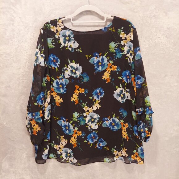 Calvin Klien Blouse Womens 1X black colorful floral flowy Boho Business Casual - Picture 2 of 12